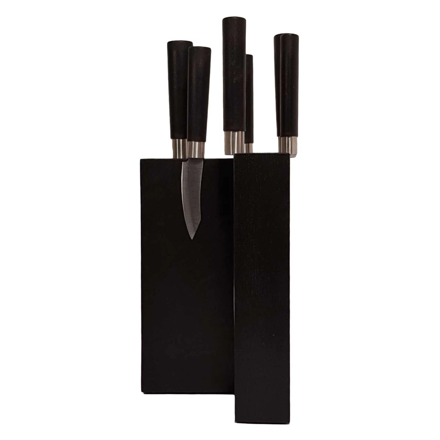 Подставка магнитная угловая настольная для 6 кухонных ножей Woodinhome 15х15х24см, черный, дуб