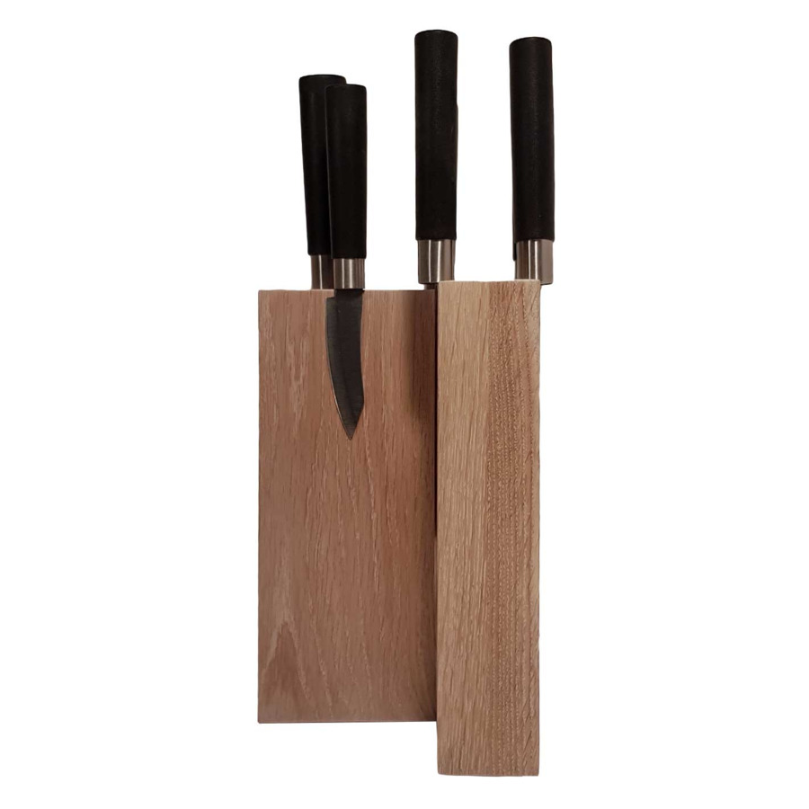 Подставка магнитная угловая настольная для 6 кухонных ножей Woodinhome 15х15х24 см, белый, дуб