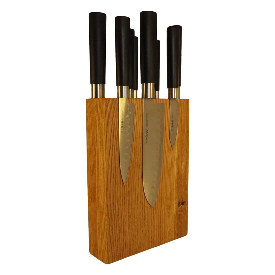 Подставка магнитная угловая настольная для 8 кухонных ножей Woodinhome 12,5х17,5х24см, дуб