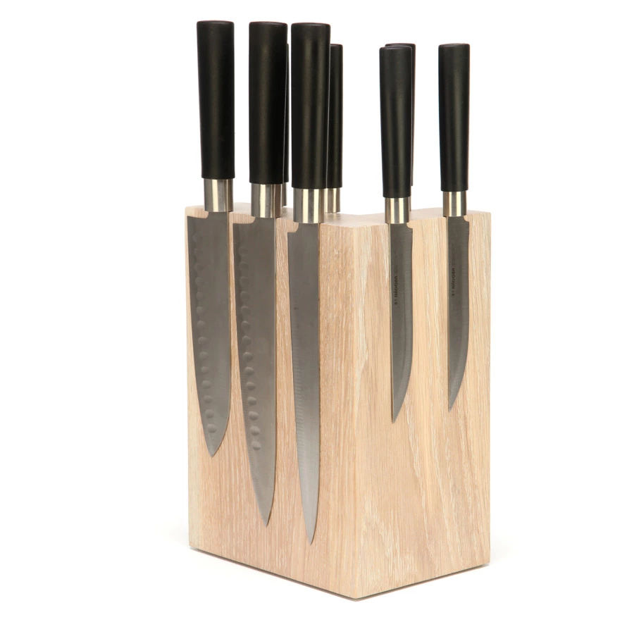 Подставка магнитная угловая для 8 кухонных ножей Woodinhome Н24х17,5х12,5см, беленый дуб