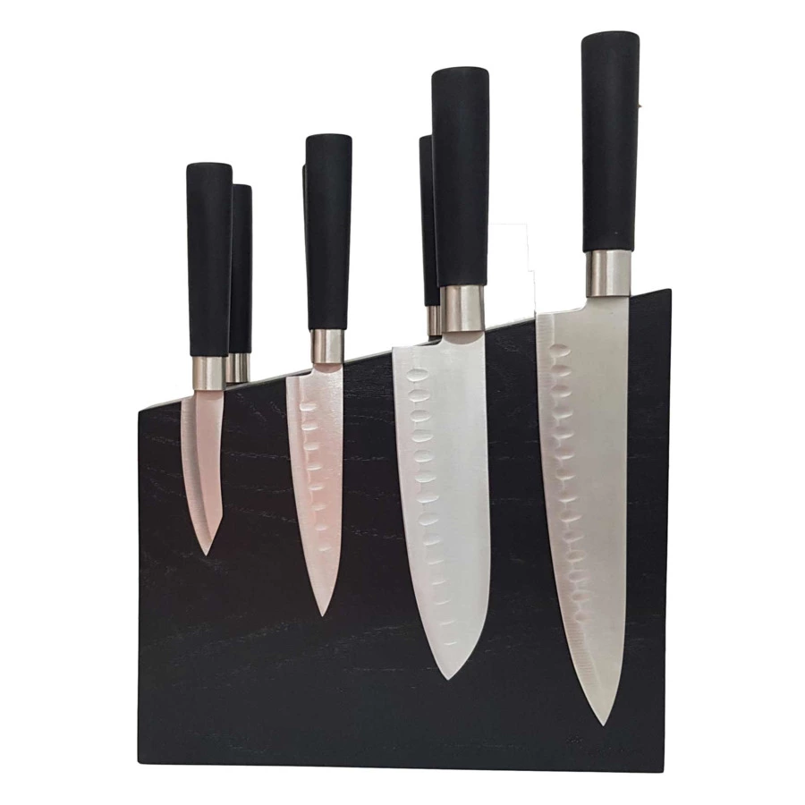 Подставка магнитная для 8 кухонных ножей Woodinhome двусторонняя Н24х26х7,5см, черный дуб