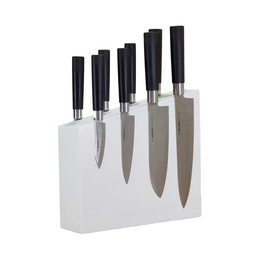 Подставка магнитная для 8 кухонных ножей Woodinhome двусторонняя Н24х26х7,5см, белый дуб