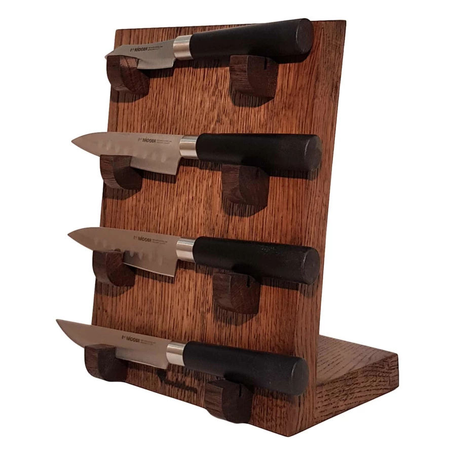 Подставка для коллекции 4 ножей Woodinhome Н26х20х12,6см, темно-коричневый дуб