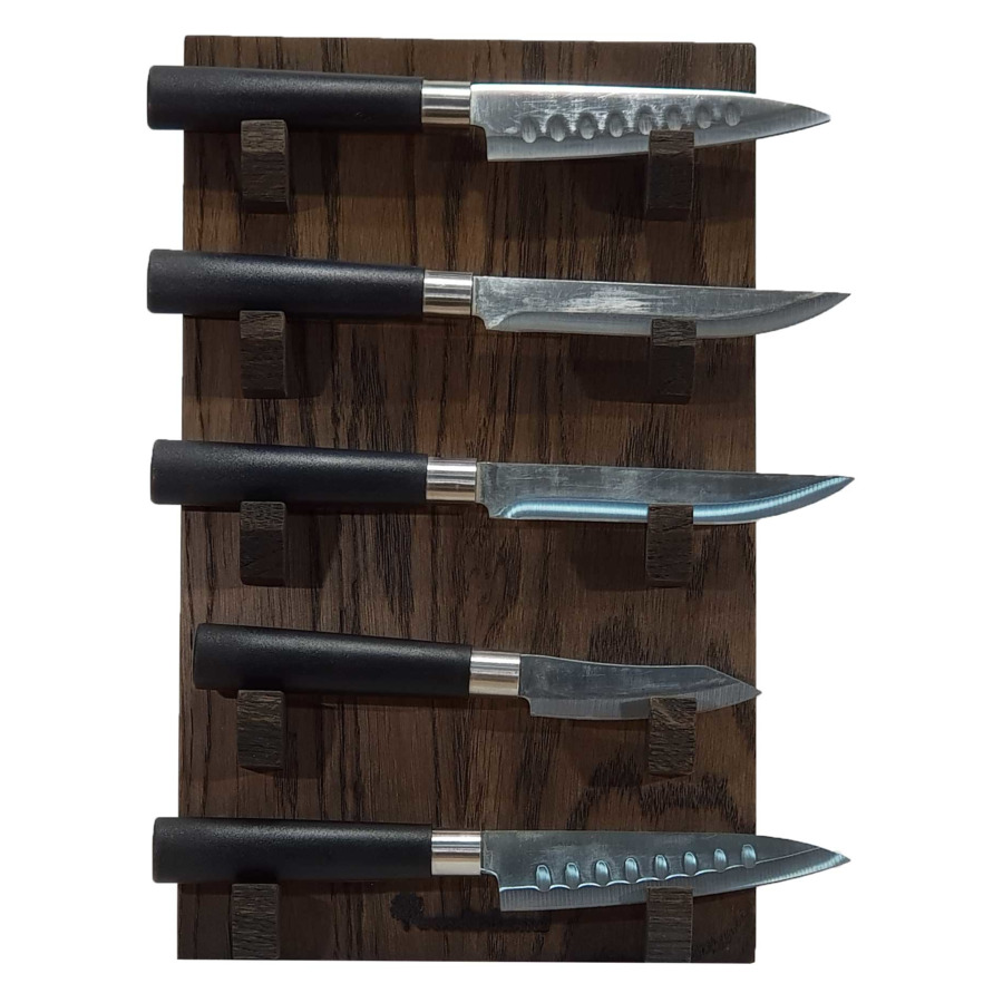 Подставка настольная для 5 кухонных ножей Woodinhome 20х12,5х32см, темно-коричневый,  дуб