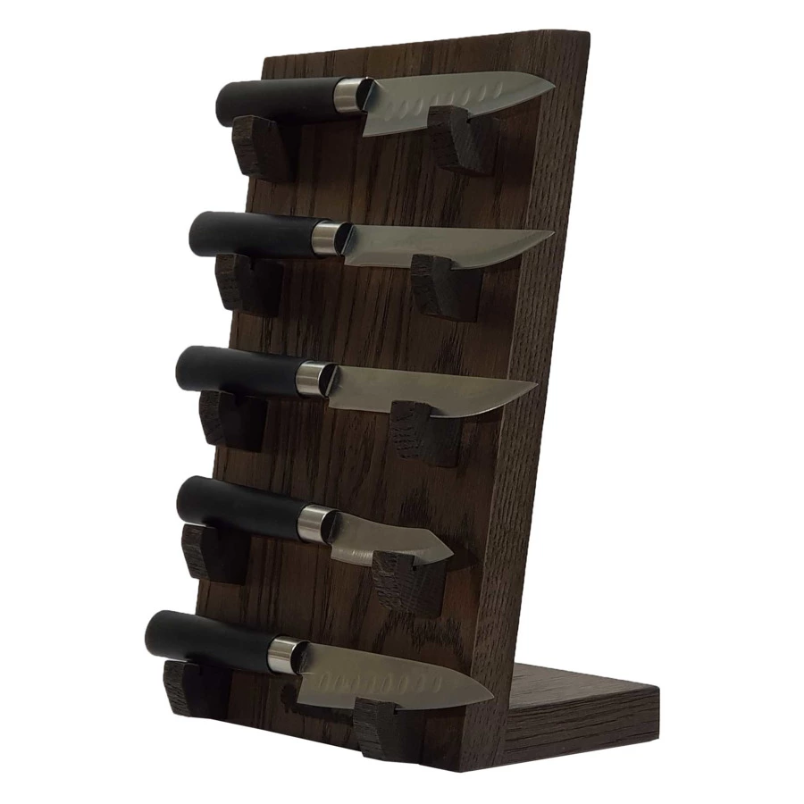 Подставка для коллекции 5 ножей Woodinhome Н32х20х12,6см, темно-коричневый дуб