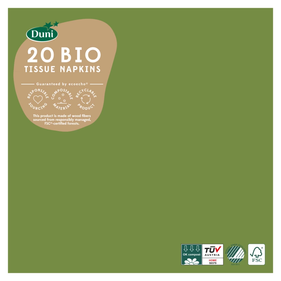 Салфетки бумажные трехслойные Duni Leaf Green 33х33 см