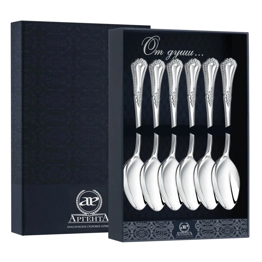 Набор кофейных ложек в футляре АргентА Classic Фаворит 74,88 г, 6 шт, серебро 925