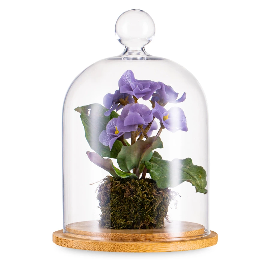 Композиция из холодного фарфора Фиалки в стеклянной колбе