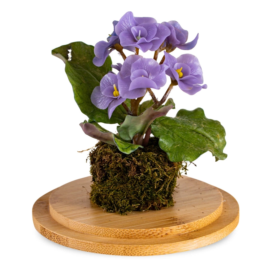 Композиция из холодного фарфора Фиалки в стеклянной колбе