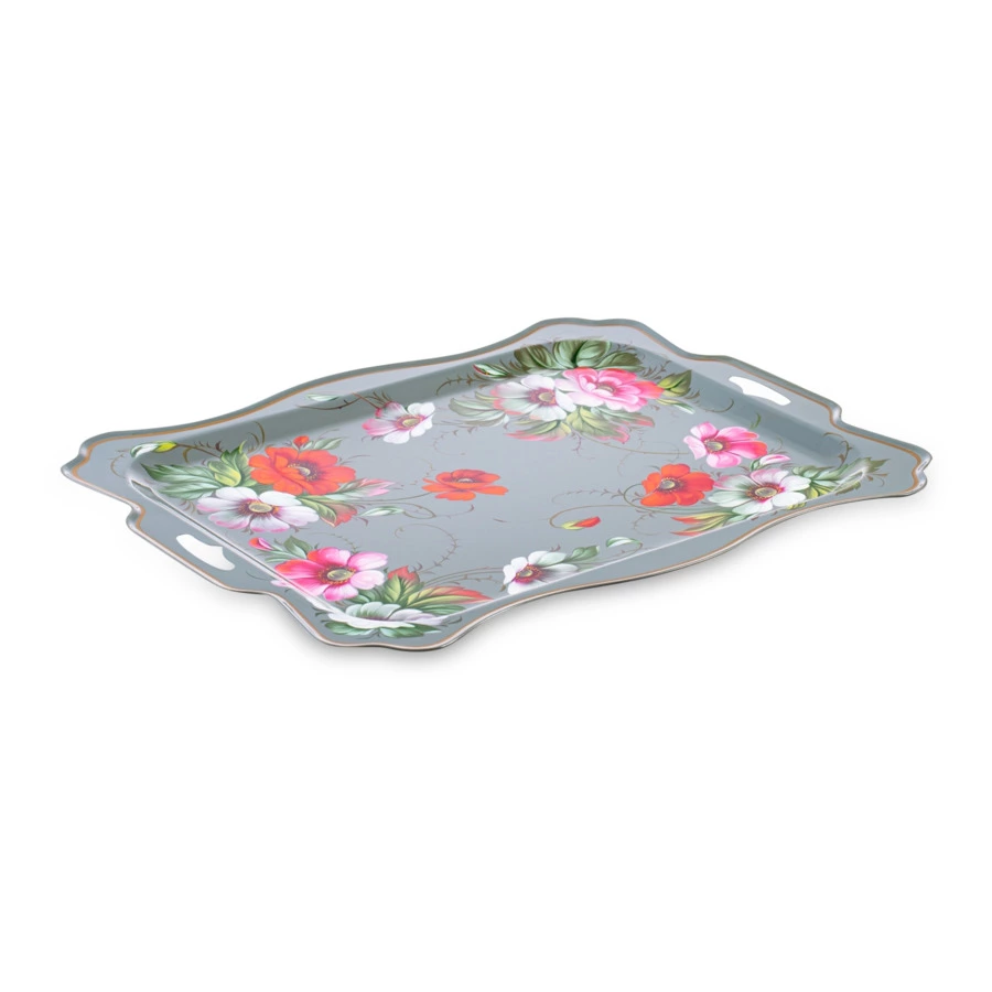 Поднос прямугольный Жостовская фабрика декоративной росписи Настроение 48х39см, сталь, черный, п/к