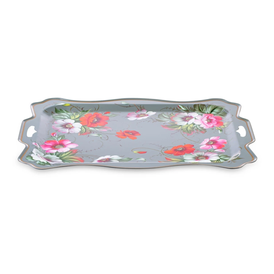 Поднос прямугольный Жостовская фабрика декоративной росписи Настроение 48х39см, сталь, черный, п/к