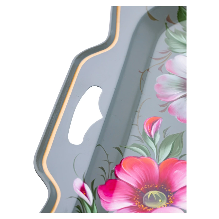 Поднос прямугольный Жостовская фабрика декоративной росписи Настроение 48х39см, сталь, черный, п/к