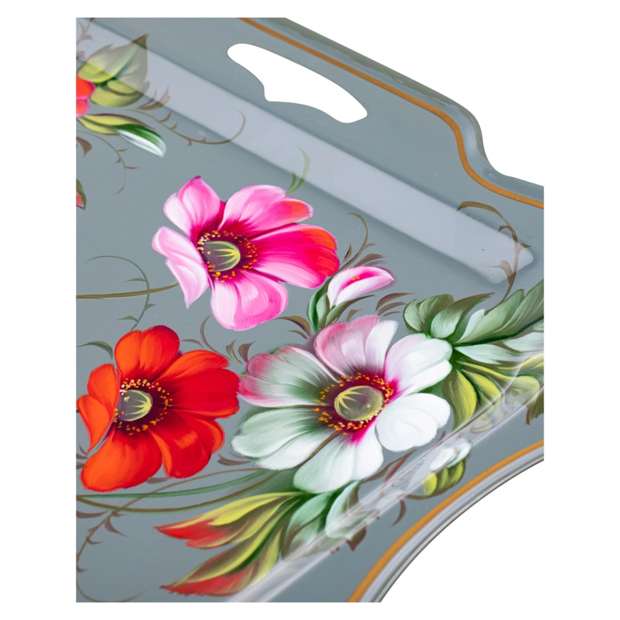 Поднос прямугольный Жостовская фабрика декоративной росписи Настроение 48х39см, сталь, черный, п/к