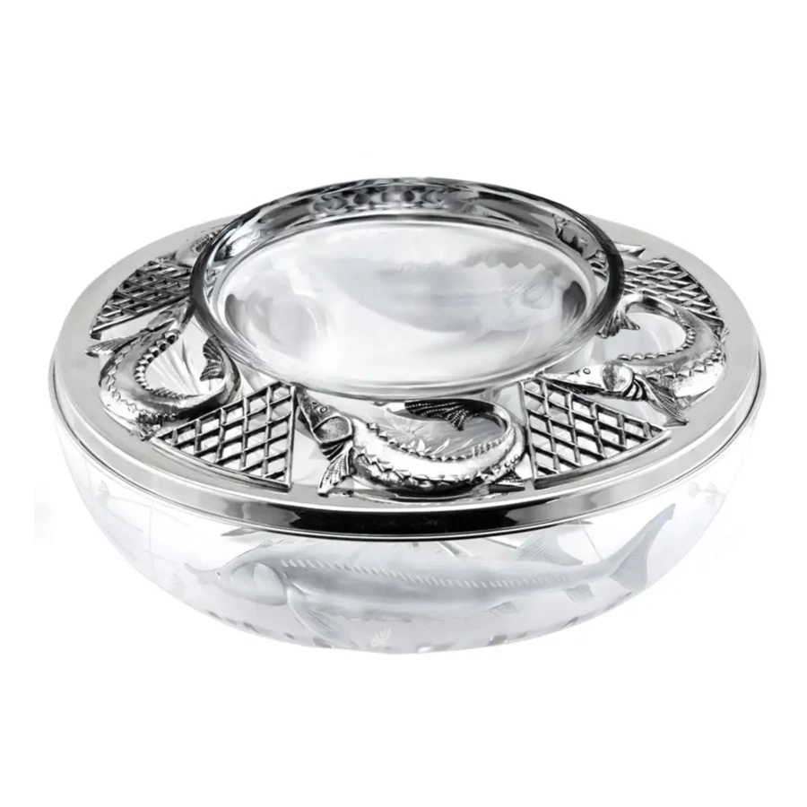 Икорница с ложкой в футляре АргентА Classic Осетр 284,84 г, серебро 925