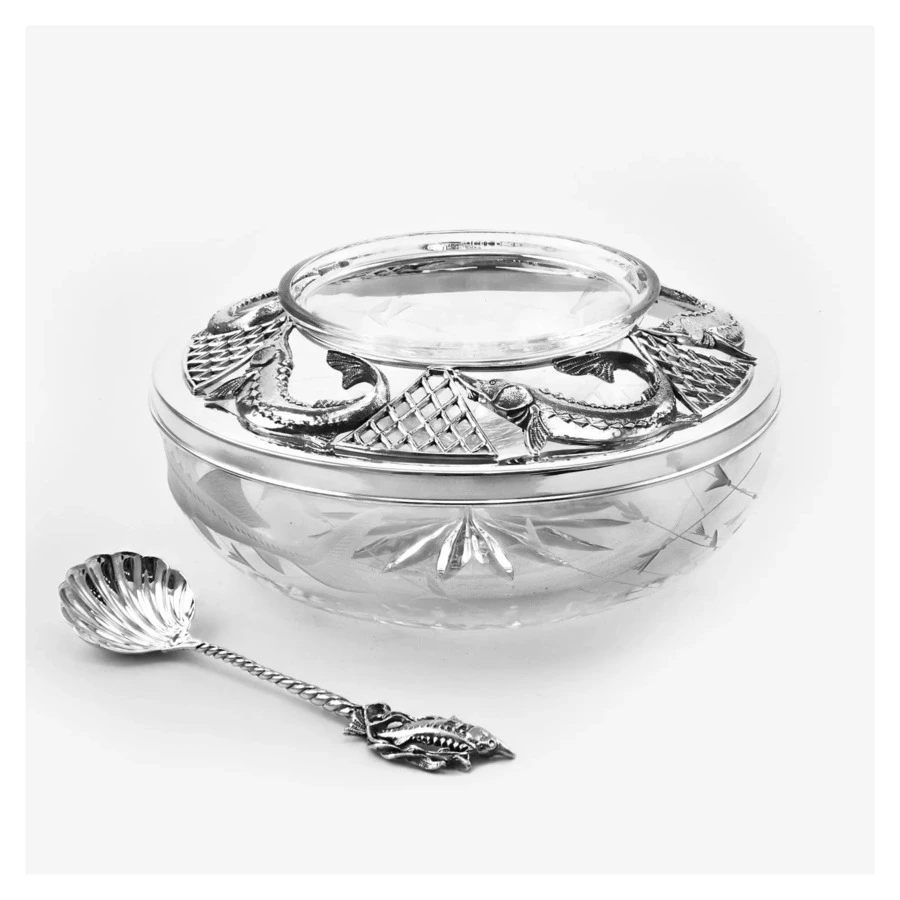 Икорница с ложкой в футляре АргентА Classic Осетр 284,84 г, серебро 925