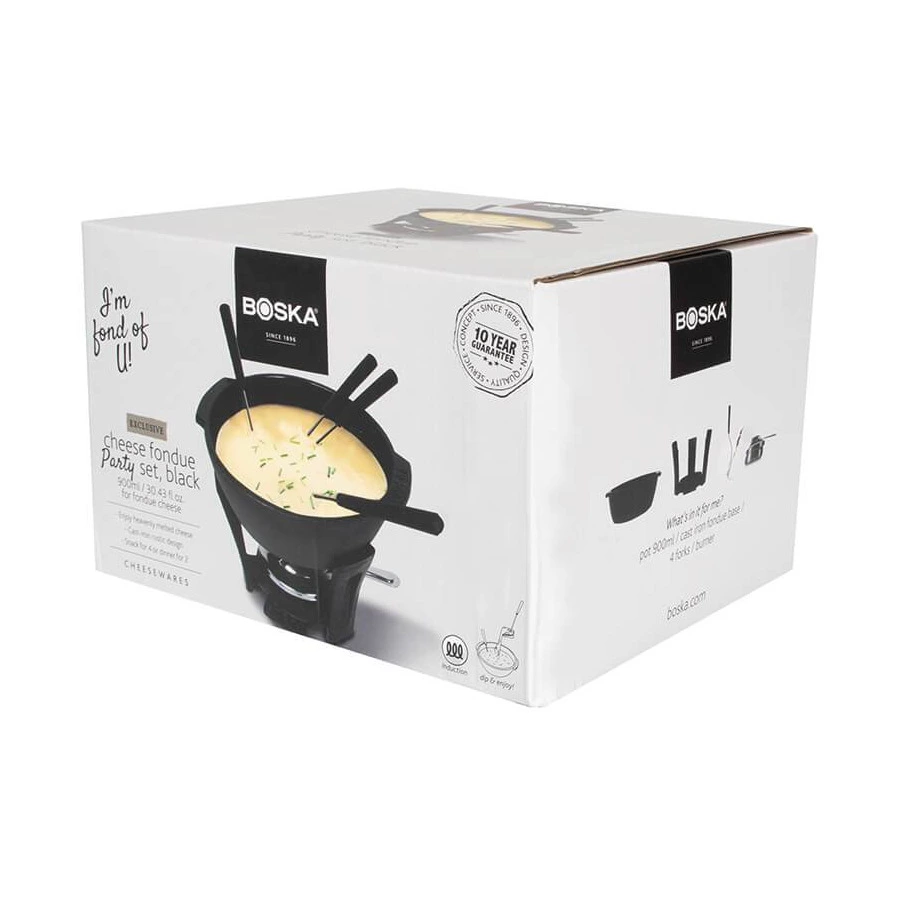 Набор для фондю Boska Party 900мл, 28,5x18,5x13см, черный, 4 вилки, чугун, п/к