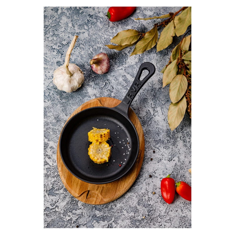 Сковорода порционная на подставке LAVA d16 см, 0,2 л, чугун, бук