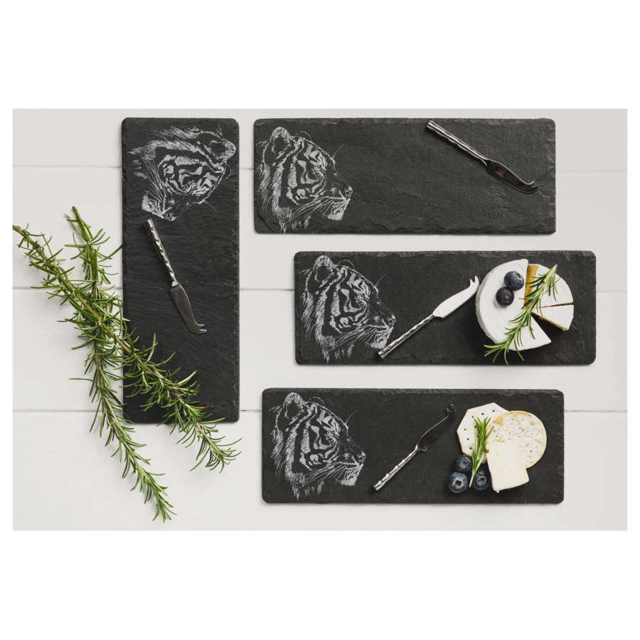 Набор сервировочных досок с ножами The Just Slate Company Тигр 29x11 см, 4 шт, п/к