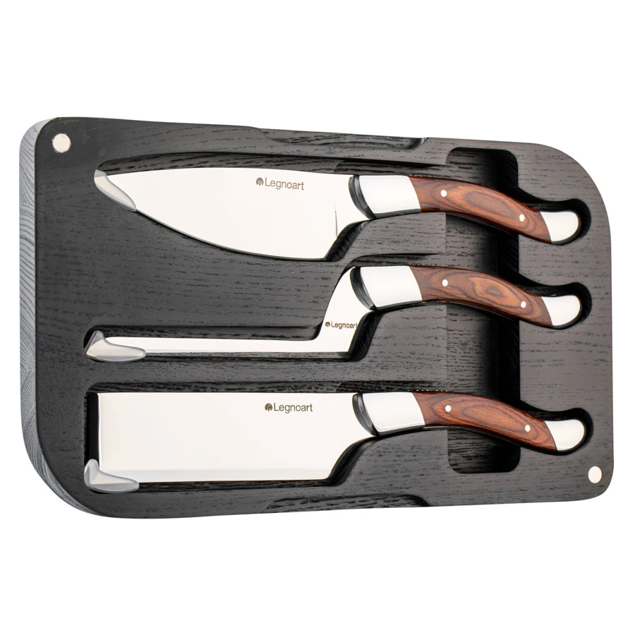 Набор ножей для сыра Legnoart Fromager, 3 предмета, ручки из темного дерева, деревянная коробка