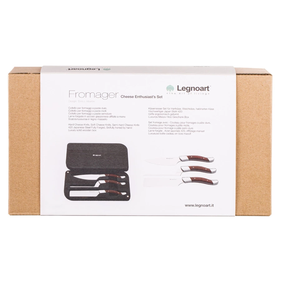 Набор ножей для сыра Legnoart Fromager, 3 предмета, ручки из темного дерева, деревянная коробка