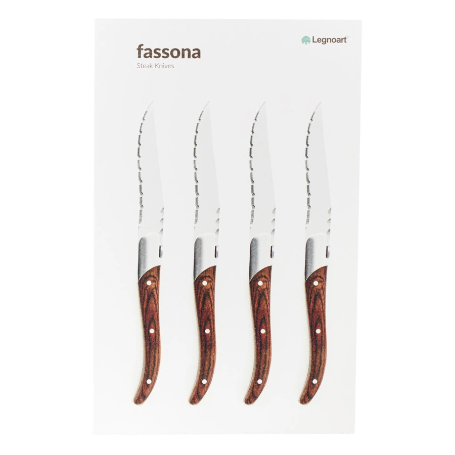 Набор ножей для стейка Legnoart Fassona 4 шт, ручка из темного дерева, п/к