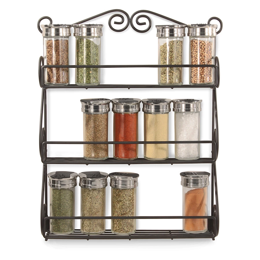 Подставка для специй настенная 3 секции Spectrum Scroll 38,7 см, черная