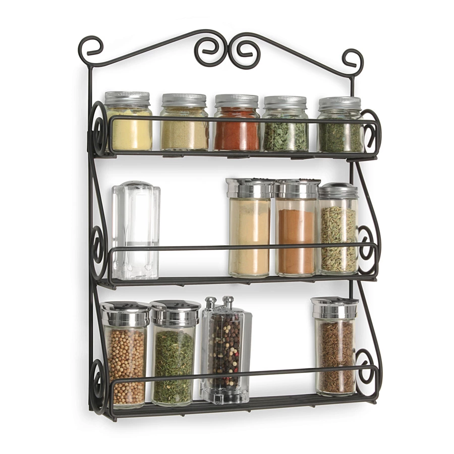 Подставка для специй настенная 3 секции Spectrum Scroll 38,7 см, черная