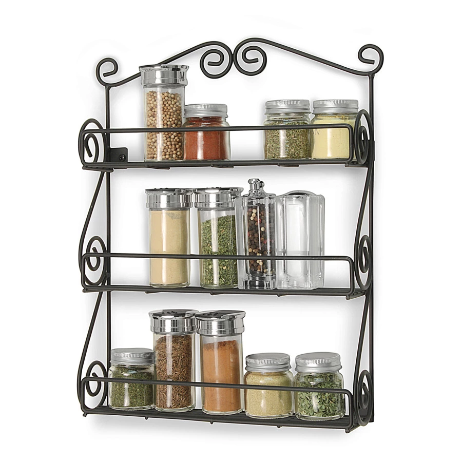 Подставка для специй настенная 3 секции Spectrum Scroll 38,7 см, черная