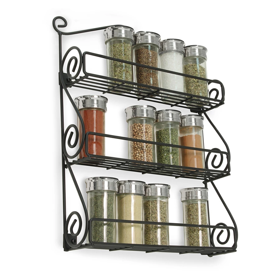 Подставка для специй настенная 3 секции Spectrum Scroll 38,7 см, черная