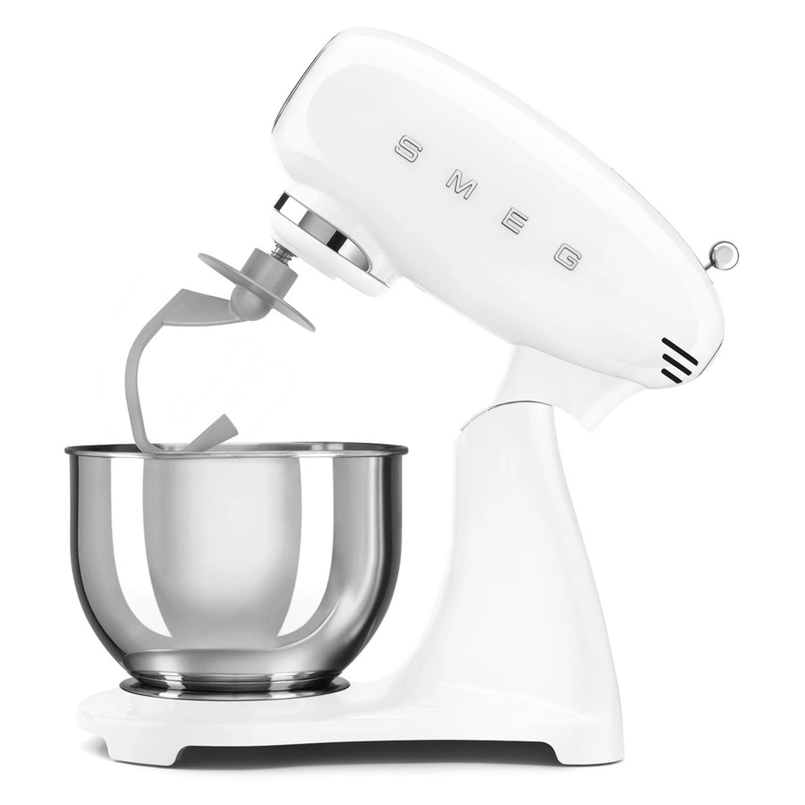 Миксер планетарный SMEG SMF03WHEU, 800 Вт, чаша стальная 4,8л, 3 насадки, алюминий литой, белый