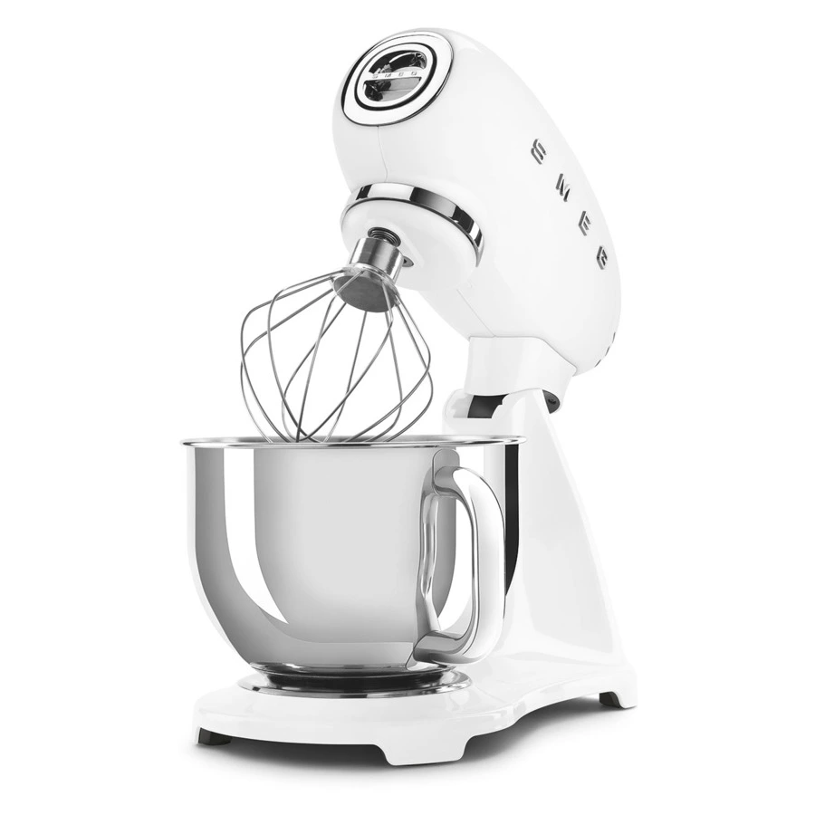 Миксер планетарный SMEG SMF03WHEU, 800 Вт, чаша стальная 4,8л, 3 насадки, алюминий литой, белый