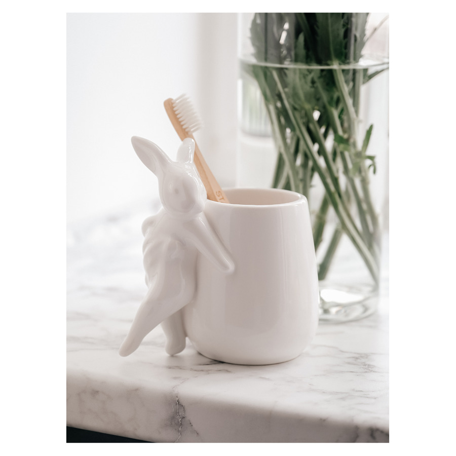 Стакан для зубных щеток Claystreet Кролики - чистюли 14,3 см, фарфор