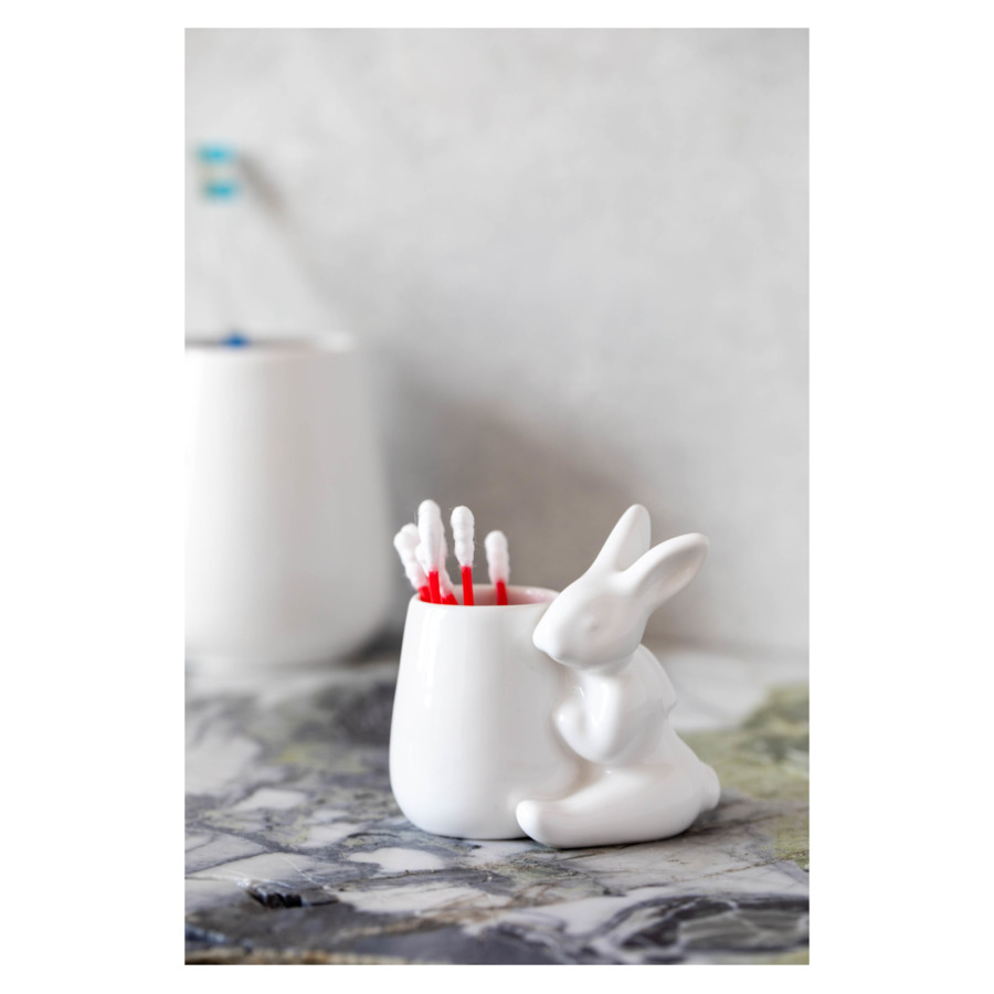 Стакан для ватных палочек Claystreet Кролики - чистюли 8 см, фарфор