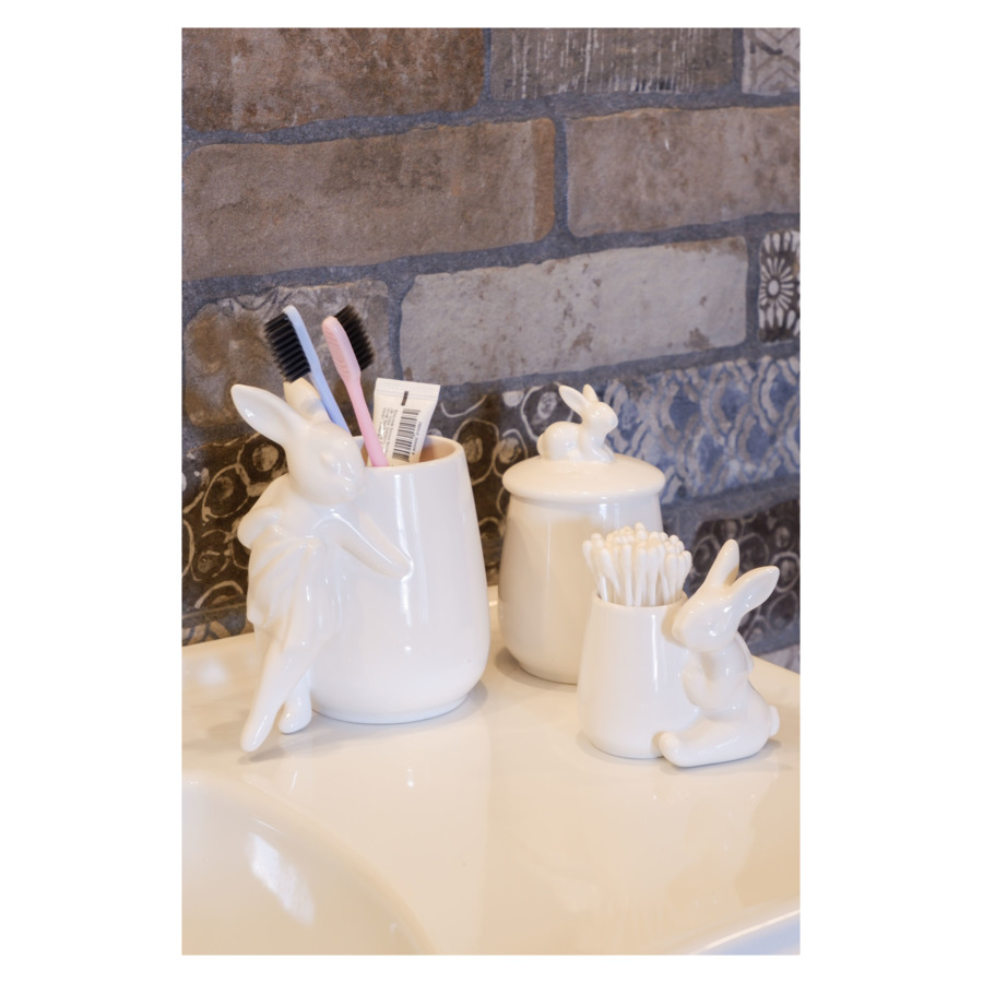 Стакан для ватных палочек Claystreet Кролики - чистюли 8 см, фарфор