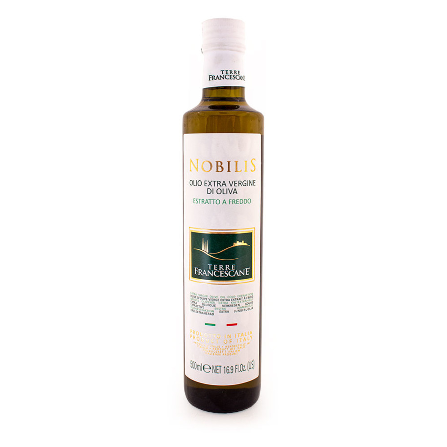 Масло оливковое первого холодного отжима TERRE FRANCESCANE OLIO EXTRAVERGINE DI OLIVA NOBILIS, 0,5 л брускетта olivateca из оливок халкидики 150 г