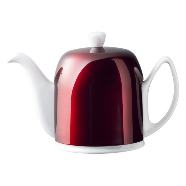 Чайник заварочный Degrenne Salam 1 л, 6 чашек, с красной муфтой, фарфор, белый