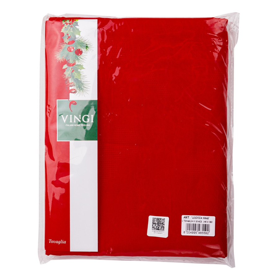 Скатерть прямоугольная Vingi Ricami Ludovica Xmas 140х360 см, красная, мерсерезированный хлопок