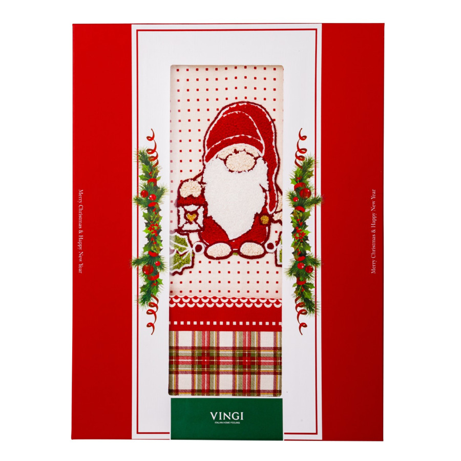 Скатерть прямоугольная Vingi Ricami Elizabeth Xmas с вышивкой 140х240 см, красная, хлопок