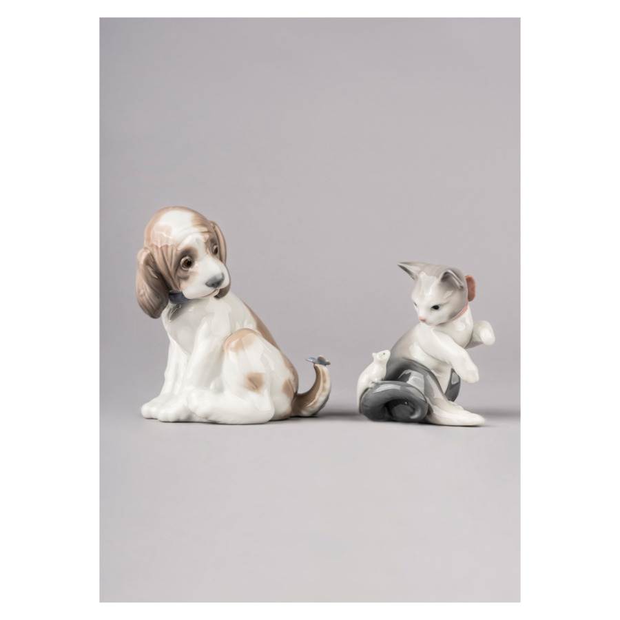 Фигурка Lladro Кошка и мышка 8х7 см, фарфор