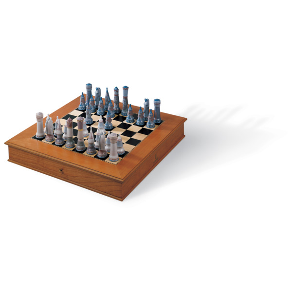Шахматы Lladro Средневековье 21х56 см, фарфоровые фигурки, деревянная игральная доска