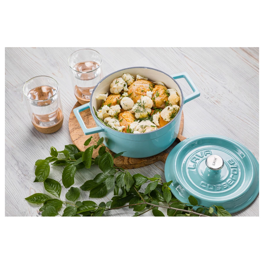 Кастрюля с крышкой LAVA Edition d24 см, 4,5 л, чугун, бирюзовая