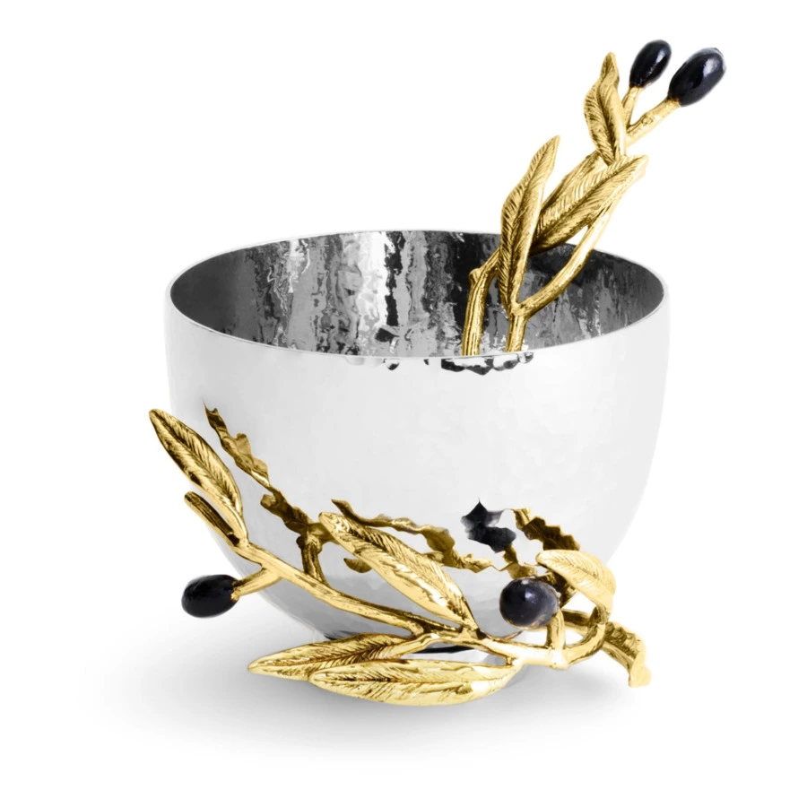 Чаша для орехов с ложкой Michael Aram Оливковая ветвь 10 см, сталь нержавеющая