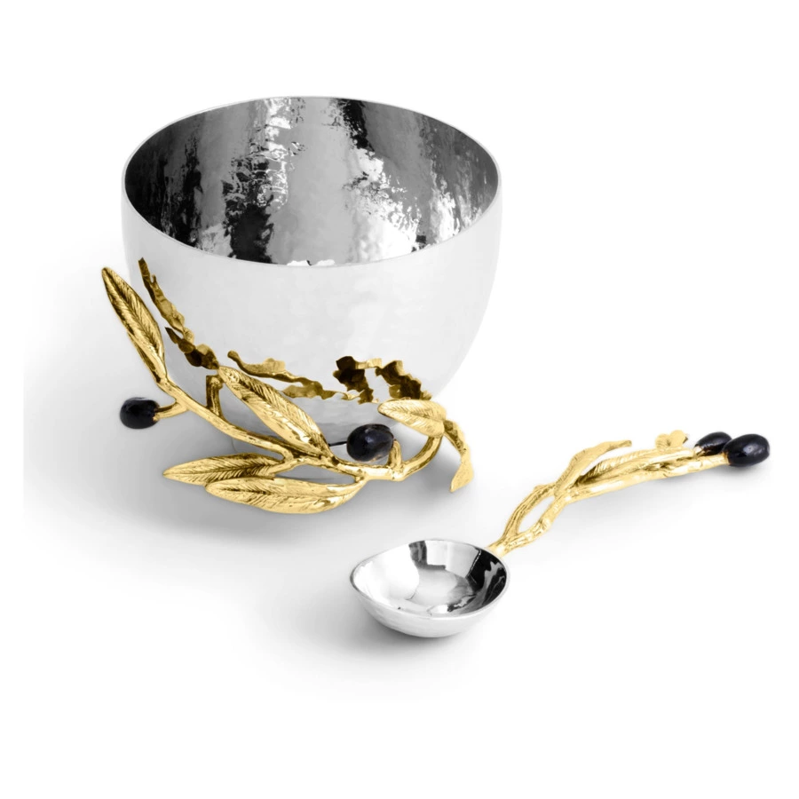 Чаша для орехов с ложкой Michael Aram Оливковая ветвь 10 см, сталь нержавеющая