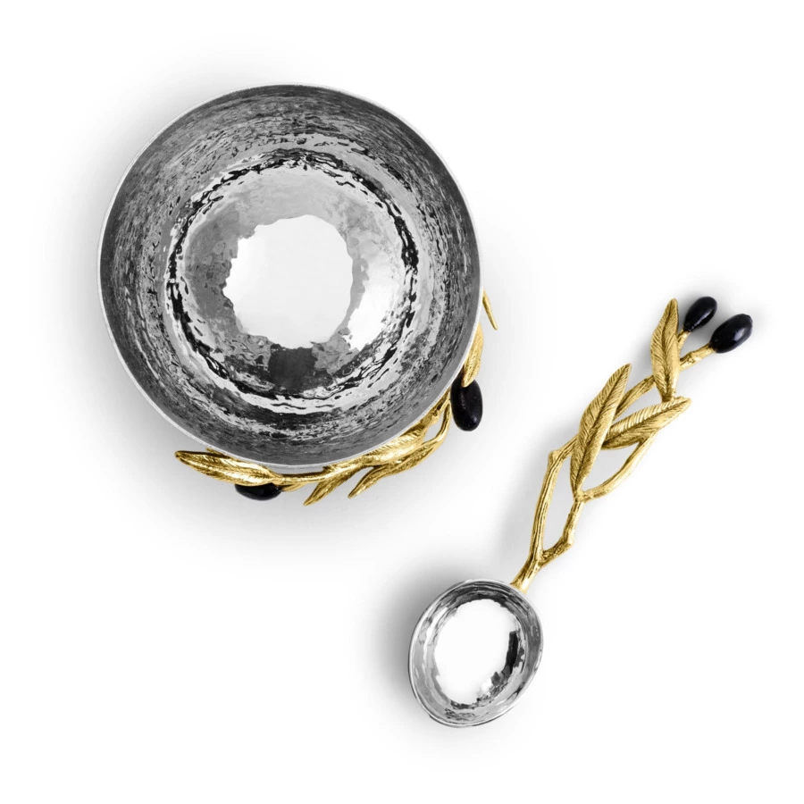 Чаша для орехов с ложкой Michael Aram Оливковая ветвь 10 см, сталь нержавеющая