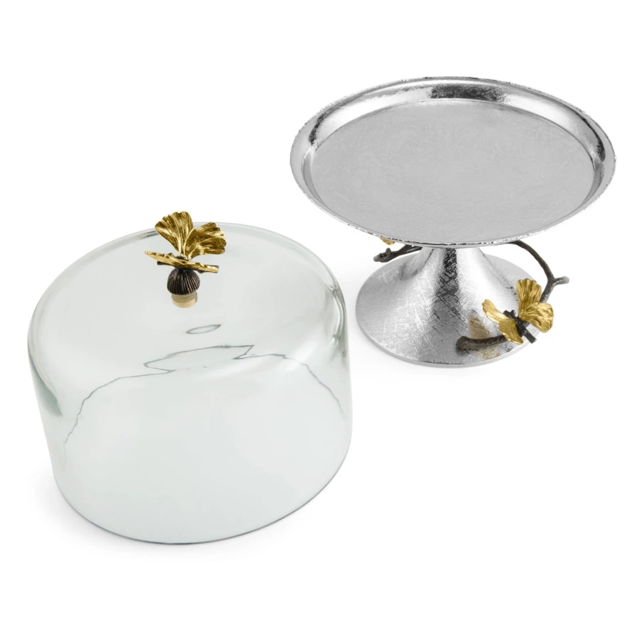 Блюдо на ножке для торта с крышкой Michael Aram Бабочки гинкго 23,5х30 см, сталь нержавеющая