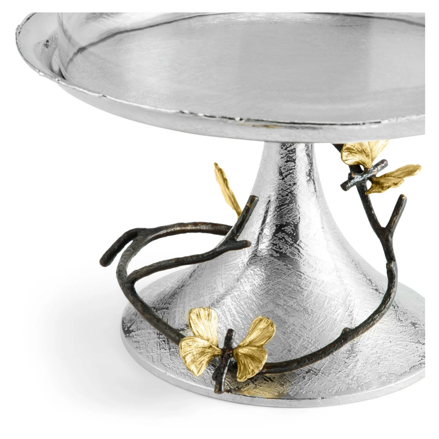 Блюдо на ножке для торта с крышкой Michael Aram Бабочки гинкго 23,5х30 см, сталь нержавеющая