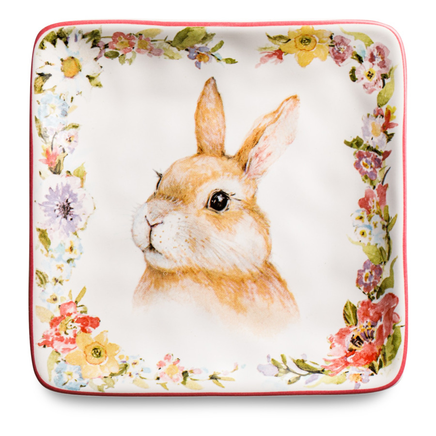 Тарелка пирожковая квадратная Certified Int Весенний сад Кролик, взгляд налево 15 см, керамика тарелка закусочная certified int весенний сад кролик взгляд налево 22 см керамика