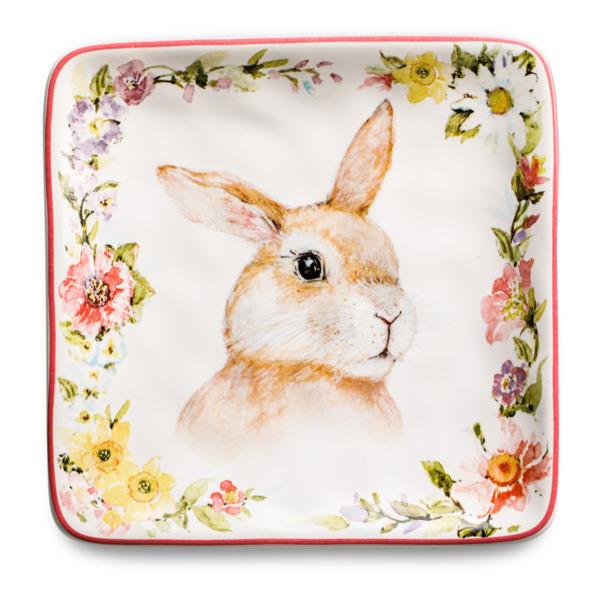 Тарелка пирожковая квадратная Certified Int Весенний сад Кролик, взгляд направо 15 см, керамика