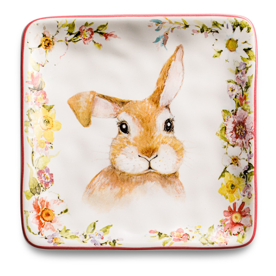 Тарелка пирожковая квадратная Certified Int Весенний сад Кролик задумчивый 15 см, керамика тарелка закусочная certified int весенний сад кролик взгляд налево 22 см керамика