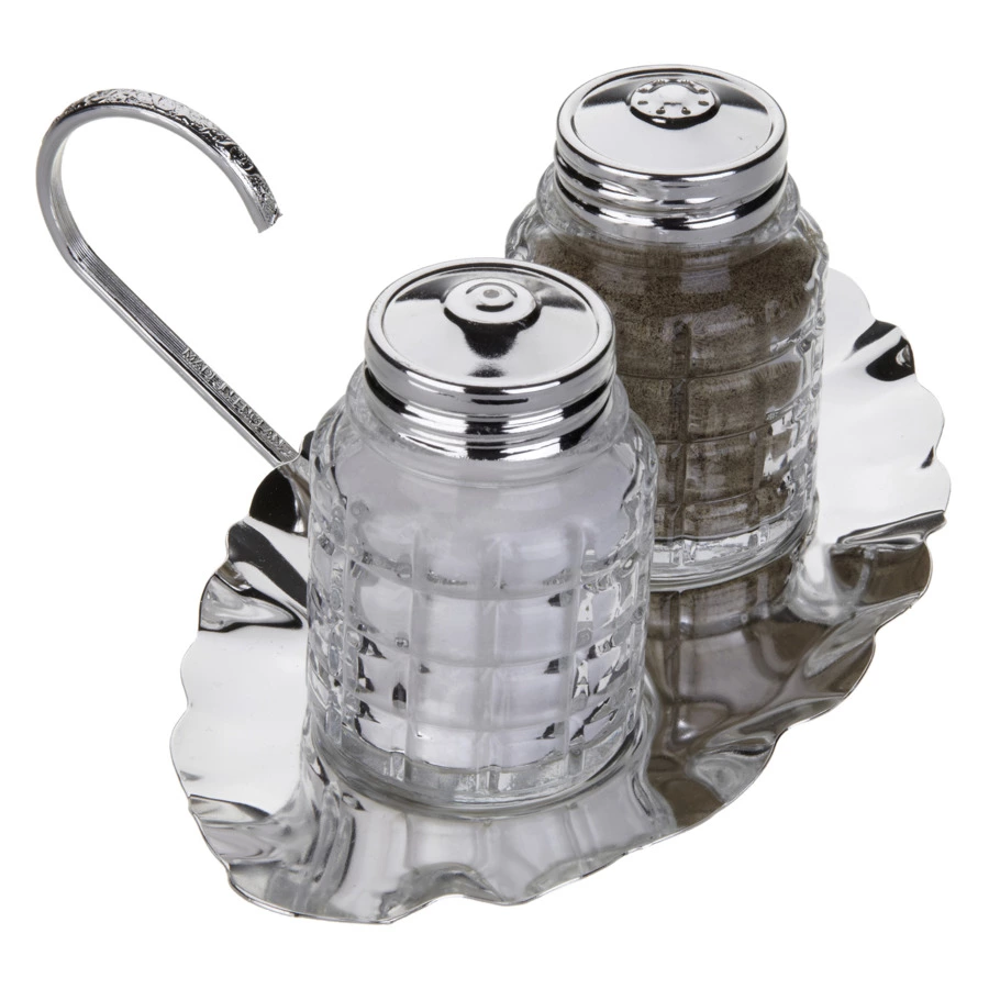 Набор для соли и перца Queen Anne 17,5х12,5 см, на подставке, сталь, стекло, посеребрение